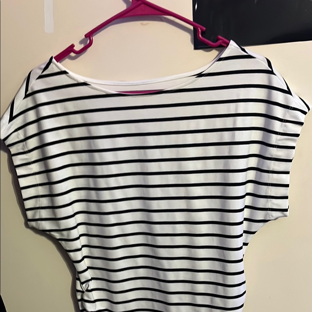 Anthropologie Black and White Cap Sleeve Boxy T-Shirt